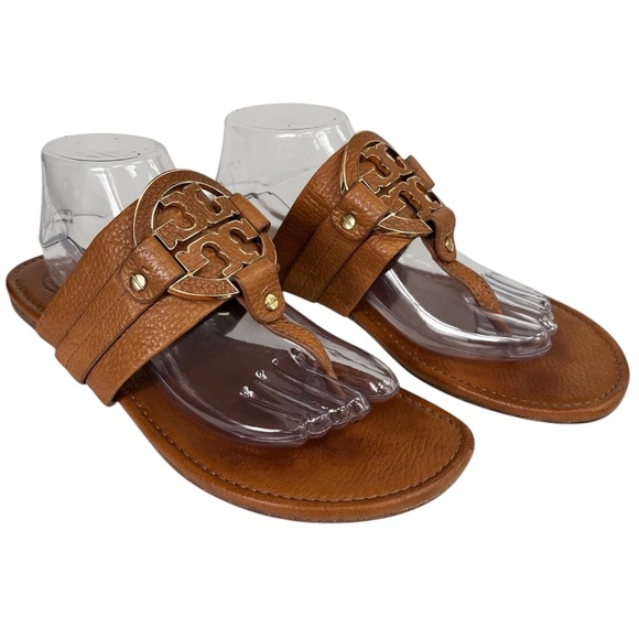 Tory Burch Amanda Flat Thong Tumbled Leather Brown Size 11 - Picture 5 of 15